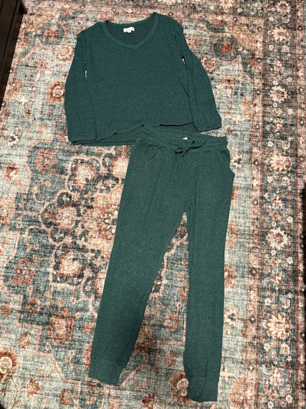 Grace & Lace Dark Green Ribbed Knit Lounge Set